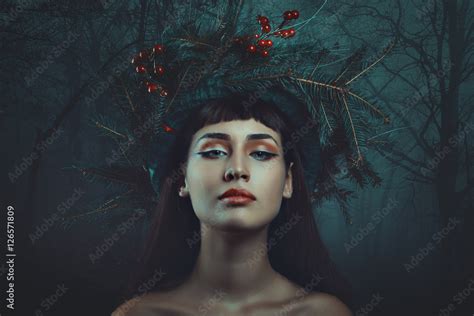 Dark forest winter portrait Stock Photo | Adobe Stock