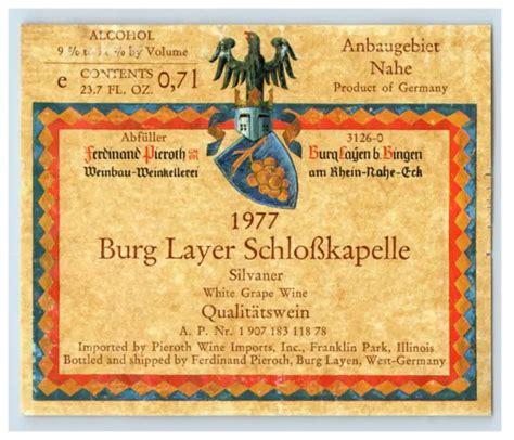 1970'S-80'S ANBAUGEBIET NAHE Schloskapelle German Wine Label Original S46E $15.00 - PicClick