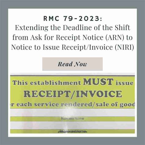 RMC 79-2023:Extending the Deadline of the Shift from Ask for Receipt Notice (ARN) to Notice to ...