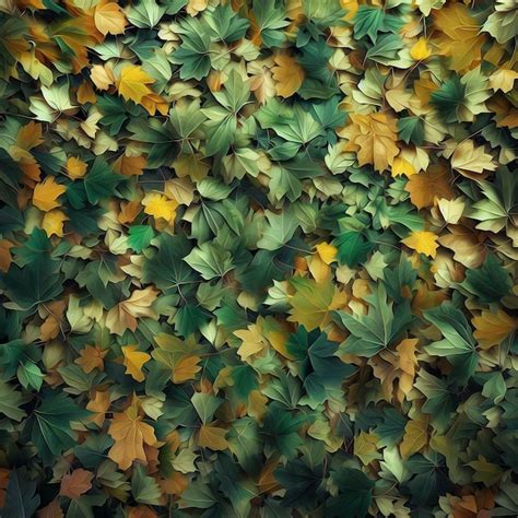 Premium AI Image | Green and yellow autumn leaves pattern oil painting style