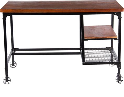 NINEDIN Mobile Wood and Metal Desk with Two Bottom Shelves Floating ...