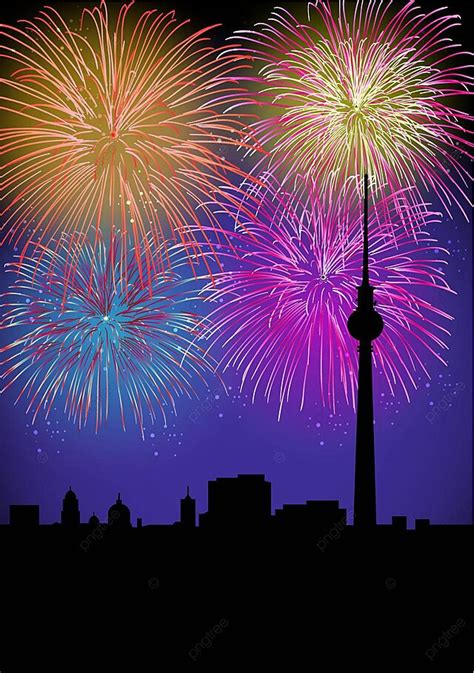 Happy New Year Fireworks Germany Landmark Midnight Black City Vector ...