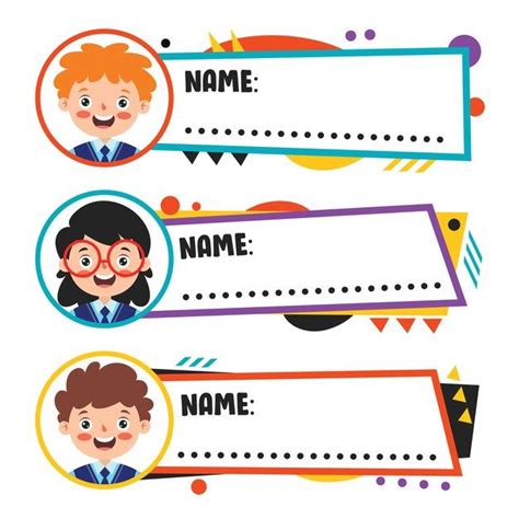 Premium Vector | Name Tags For School Children | Nametags for kids, Name tag design, Name tag ...