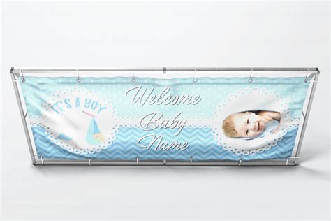 Personalised Baby Banner - Baby Shower Blue PVC Banner | Bee Unique