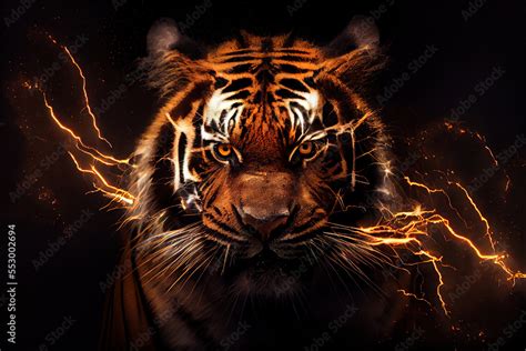 lightning tiger portrait ilustração do Stock | Adobe Stock