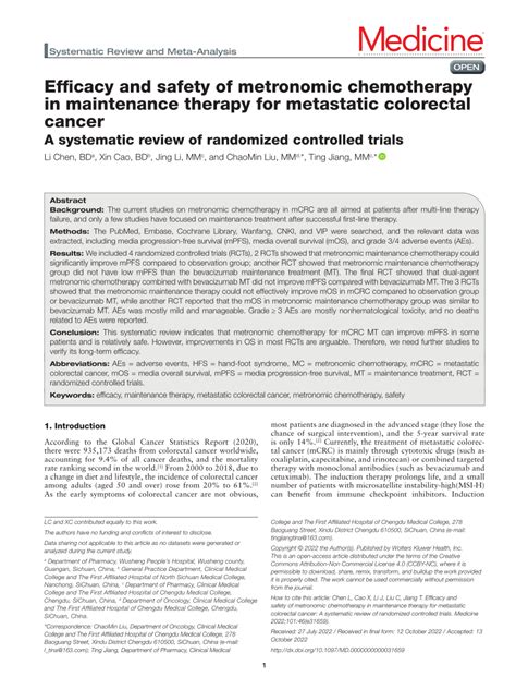 (PDF) Efficacy and safety of metronomic chemotherapy in maintenance therapy for metastatic ...