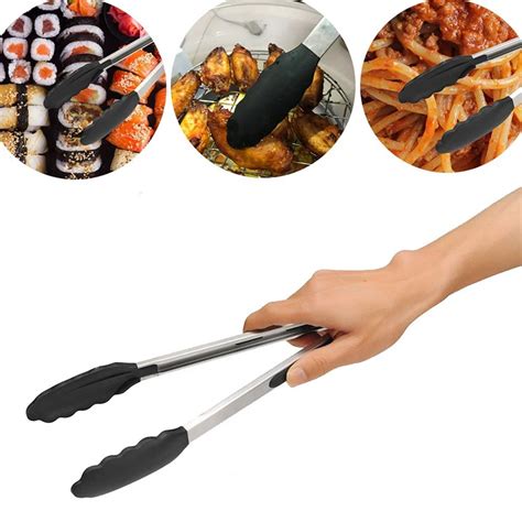 Food Grade Silicone Food Tongs Kit Stainless Steel Handle Kitchen Tong ...