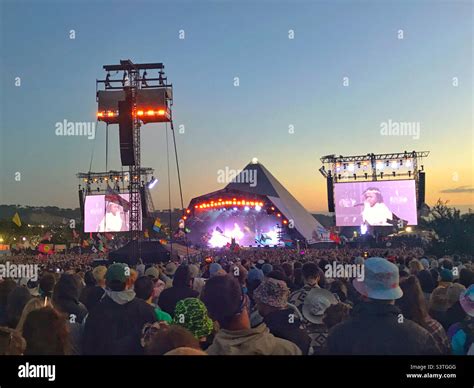 The iconic Pyramid Stage at the Glastonbury Festival 2022 during the headline set by Kendrick ...