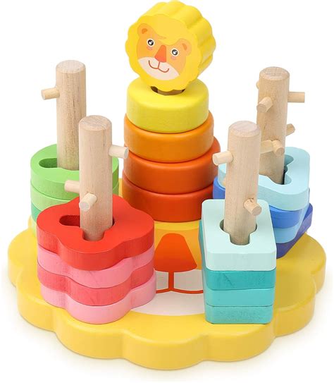 Boxiki Kids Colored Stacking Toys | Wooden Stacking Toys | Stacking Blocks | Learning Toys for ...