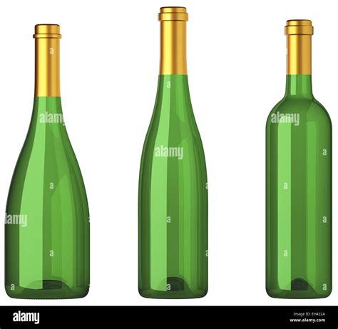 Three green bottles for wine with golden labels isolated on white Stock Photo - Alamy