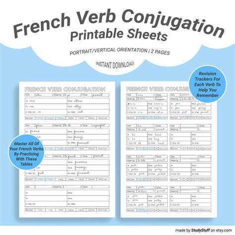 Printable French Verb Conjugation Chart