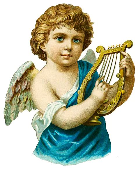 Free Vintage Angel With Harp Clipart. Click the image to view and ...