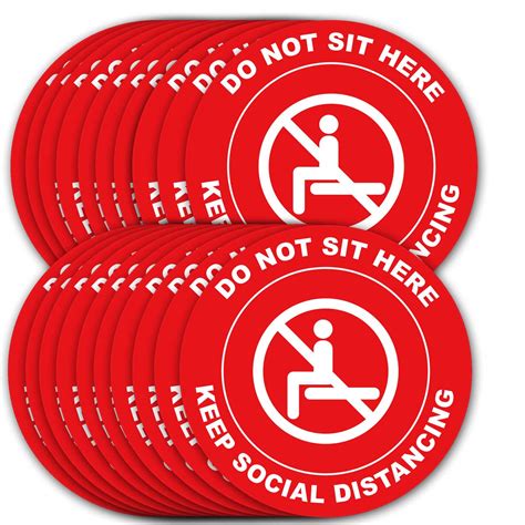 Buy Do Not Sit Here Decal Social Distancing Sign Stickers -20 Pcs RED Color Decals 4” Round ...