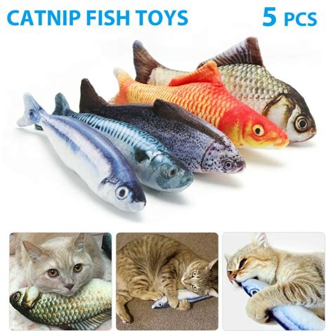 Costyle 5 Pack Realistic Fish Cat Toys Simulation Interactive Catnip Plush Toys for Cats Pets ...