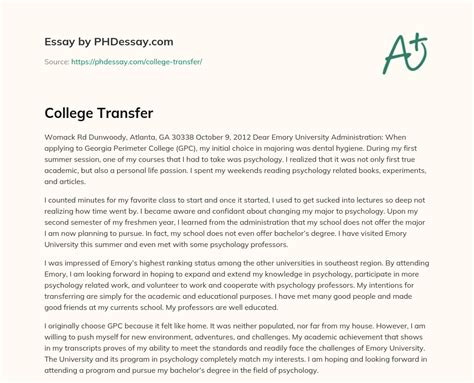 College Transfer (300 Words) - PHDessay.com