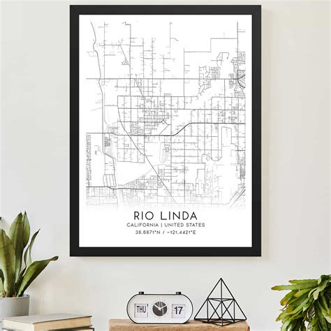 Rio Linda California Map Poster, Modern Home Decor Wall Art Print ...