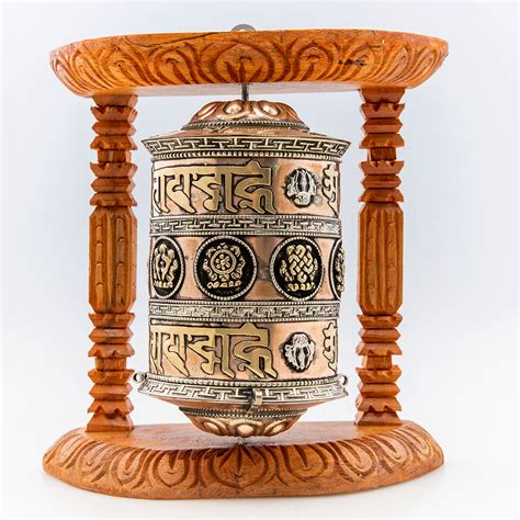 Prayer Wheel with Natural Wood Frame. Mantra of Compassion – DharmaCrafts