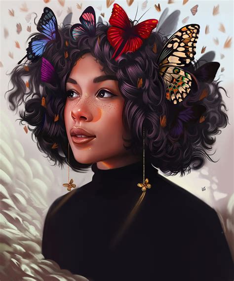 Curly hair, afro, brunette, butterfly, digital art, girl, woman, HD phone wallpaper | Peakpx