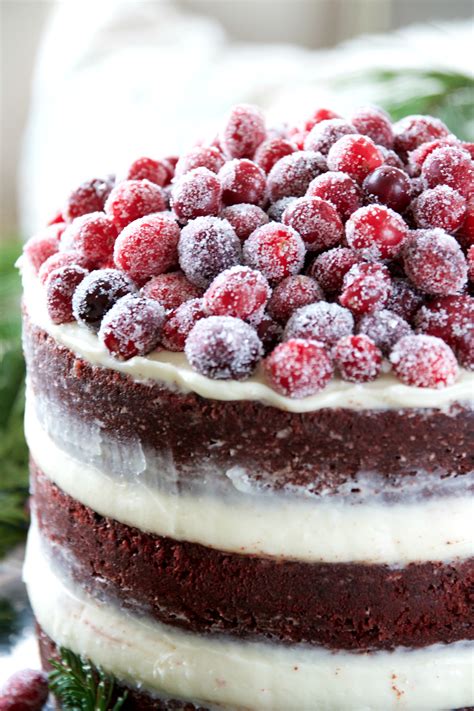 Naked Red Velvet Layer Cake with Cream Cheese Frosting and Sugared Cranberries » Just a Smidgen