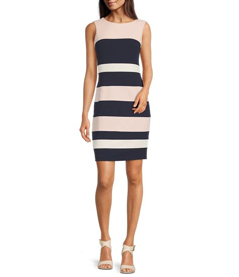 Tommy Hilfiger Color Blocked Striped Print Crew Neck Sleeveless Sheath Dress | Dillard's