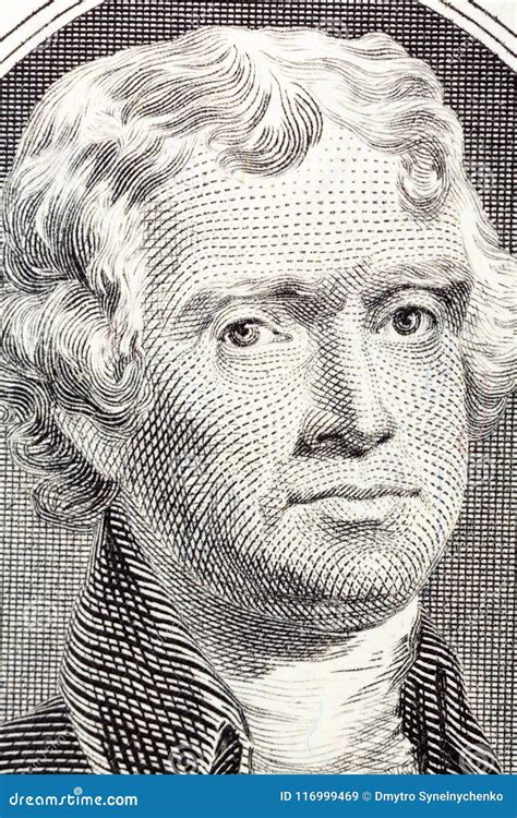 Portrait on Macro of Thomas Jefferson from the Two Dollar Bill. Stock Image - Image of paper ...