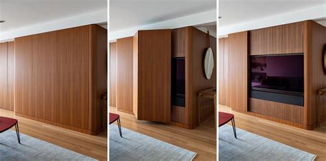 A Wood Paneled Wall Opens To Reveal A Hidden TV Inside This New York Apartment - Flipboard