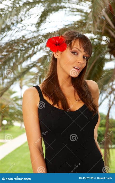 Girl with Red flower stock image. Image of relaxing, portrait - 4502039