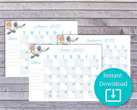 Printable Floral Calendar 2022 Bundle - Etsy