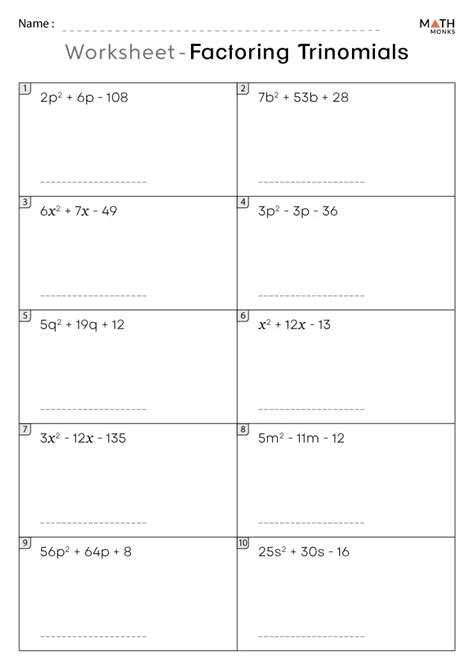 Factoring Trinomials Worksheets - Math Monks - Worksheets Library