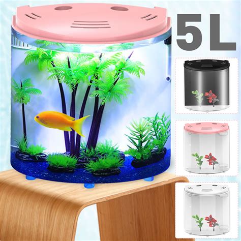 Mini Fish Tank Betta Fish Bowl Half Moon Aquarium Kit with LED Light, 1.3 Gallon - Walmart.com ...