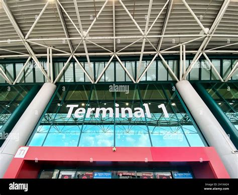 Rome, Italy, August 2021: The main entrance to Terminal 1 for ...