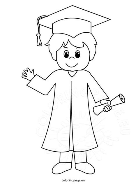 Cartoon Smiling Graduation Boy | Coloring Page