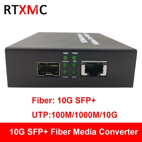 10G Enhanced SFP+ Media Converter 10GBase-T Ethernet Switch RJ45 to Optical Fiber Optic ...