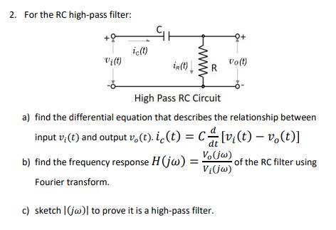 Solved 2. For the RC high-pass filter: GH 0+ ict) ir(t) | Chegg.com