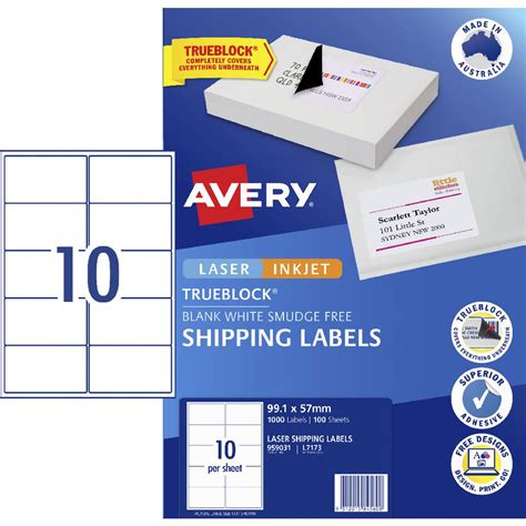 Avery 10UP Inkjet Laser Shipping Labels 100 Sheets | Officeworks