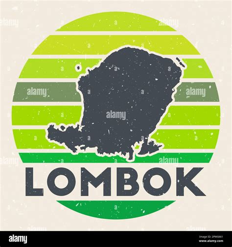 Lombok logo. Sign with the map of island and colored stripes, vector illustration. Can be used ...