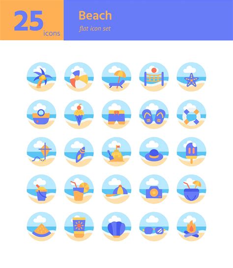 Beach flat icon set. Vector and Illustration. 1938638 Vector Art at ...