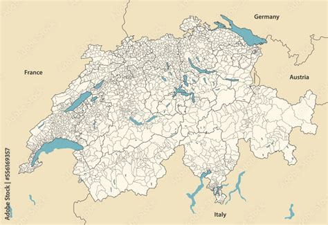 Switzerland administrative map with neighbouring countries. Vector ...