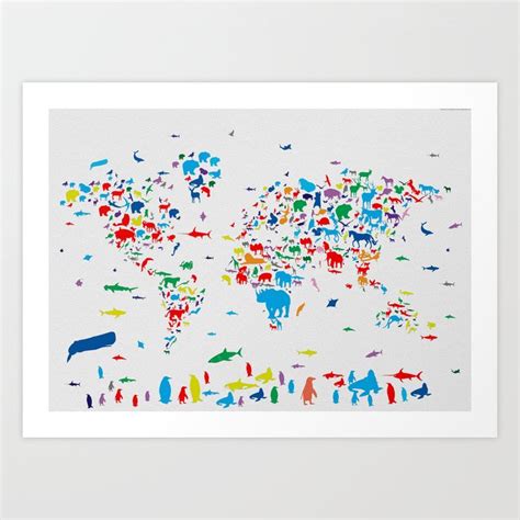 world map animals collage 2 Art Print by Bekim ART | Society6