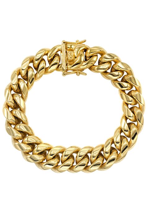 14K Gold Mens Solid Miami Cuban Link Bracelet – goldurban.com