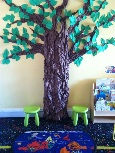 Tree that I made in my classroom. It's bulletin board paper all scrunched up. It's stuffed to ...