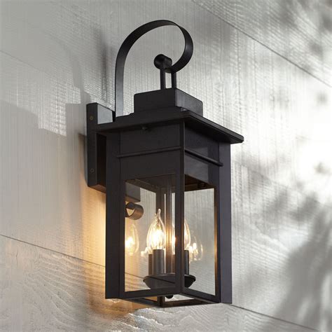 Franklin Iron Works Bransford Mission Outdoor Wall Light Fixture Black Specked Gray 21" Clear ...