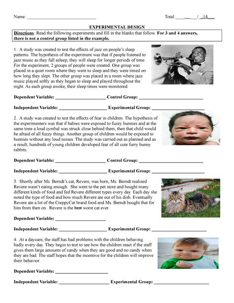 Experimental design examples worksheet - Name ...