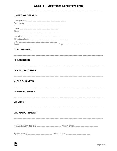 Free Annual Meeting Minutes Template | Sample - Word | PDF – eForms