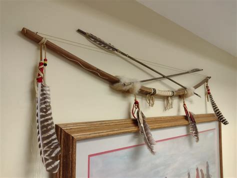 Native American Early Design Bow and Arrow with Bead and Feather Work ...