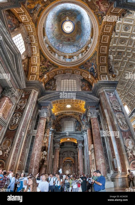 Interior and ceilings of St Peter's Basilica in the Vatican City in ...