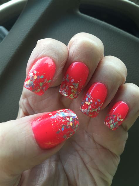 Neon pink orange nails | Orange nail designs, Orange nails, Valentines nails