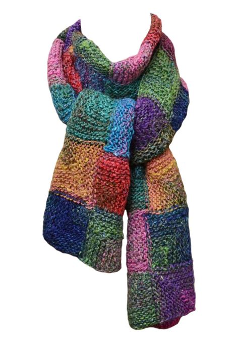 Hand Knit Scarf Primary Patchwork in Silk Mohair and Wool | Etsy ...