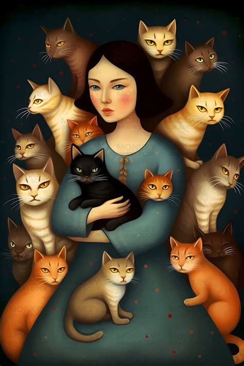 Cat Lady Digital Art Painting. Instant Digital Download - Etsy