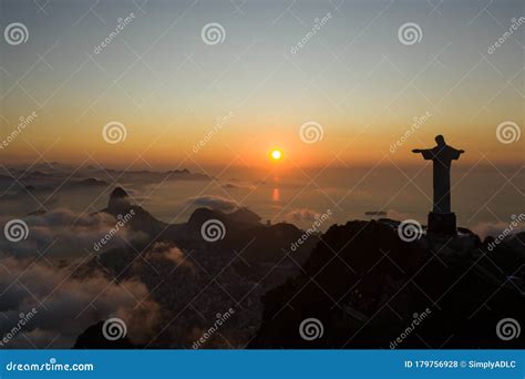 Silhouette of Christ the Redeemer during an Amazing Sunrise in Rio De ...